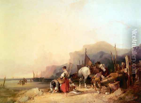Unloading The Catch, Near Benchurch, Isle Of Wight Oil Painting - William Joseph Shayer