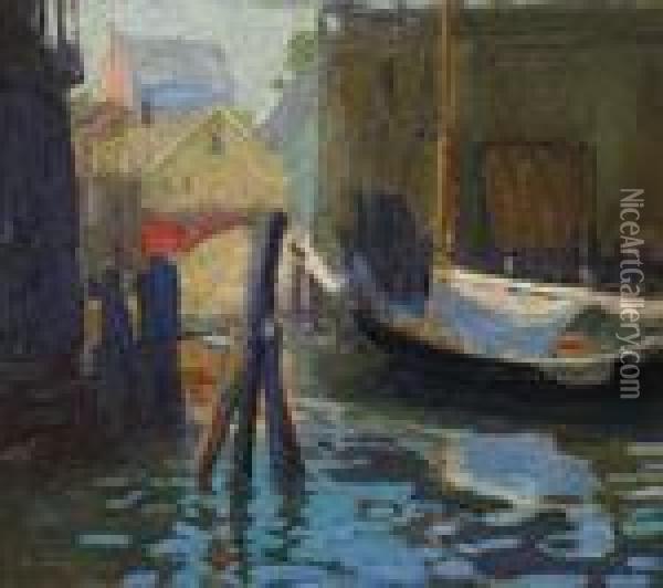 At The Docks Oil Painting - Ida Wells Stroud
