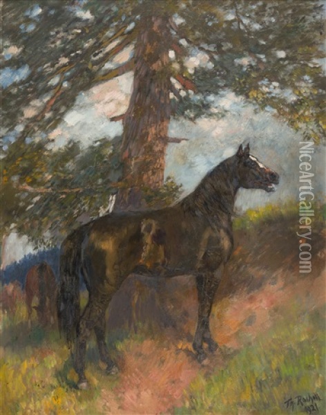 Pferde Im Wald Oil Painting - Theodor Rocholl