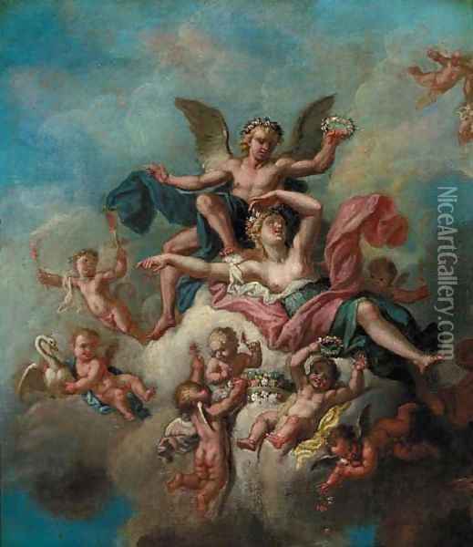 Angels and nymphs disporting on a cloud Oil Painting - Louis Cheron