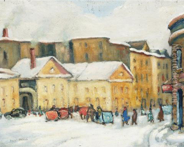 Town Square, Winter Oil Painting - Paul Archibald Caron