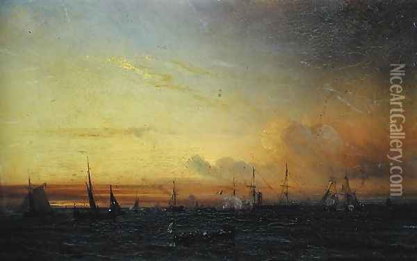 French Fleet at Treport Oil Painting - Theodore Gudin