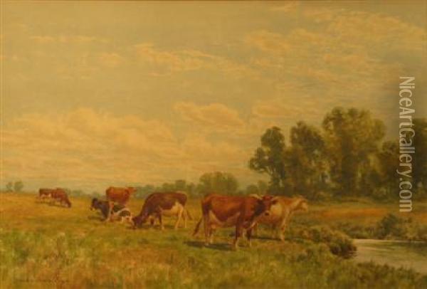 Grazing Cattle Oil Painting - Thomas Bigelow Craig