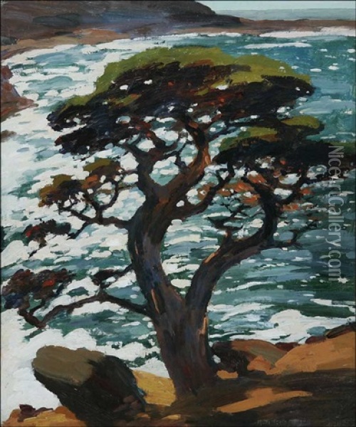 Cypress And The Blue Sea Oil Painting - Mary Deneale Morgan