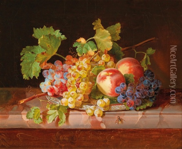 Still Life With Grapes And Peaches Oil Painting - Andreas Lach