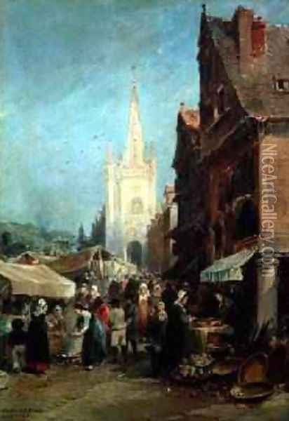 Market at Hennebont Oil Painting - Jules Achille Noel