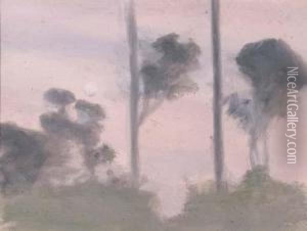 Sunset Moon Oil Painting - Clarice Marjoribanks Beckett