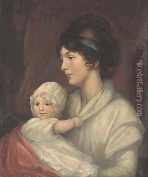 Portrait of Mrs Crauford and her daughter Emily Oil Painting - English School