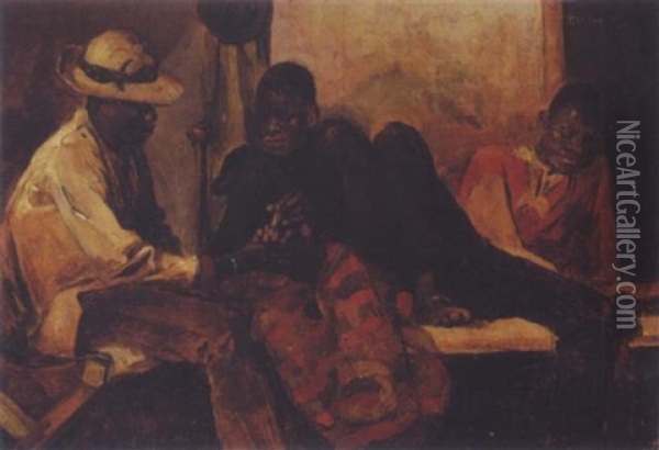 Three Young Men In An Interior Oil Painting - Frans David Oerder