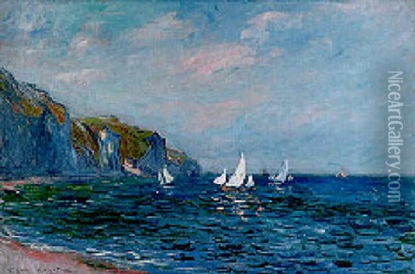 Falaise Et Voiliers A Pourville Oil Painting - Claude Monet