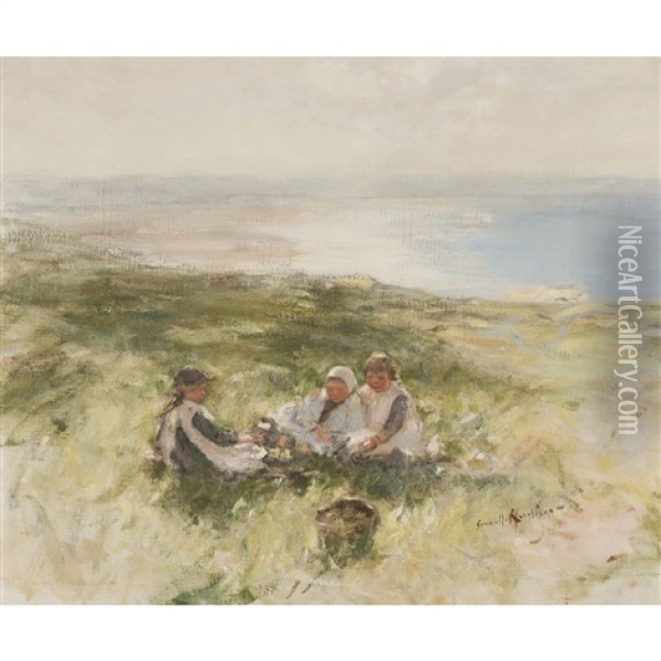 Picnic In The Dunes, Lossiemouth Oil Painting - Robert Gemmell Hutchison