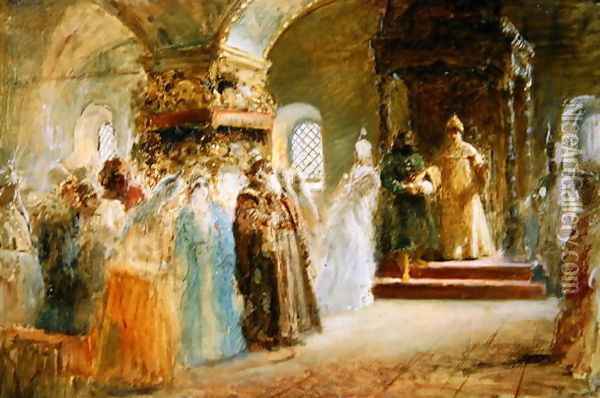 Tsar Alexei Michaylovich (1629-76) choosing a bride, 1887 Oil Painting - Konstantin Egorovich Egorovich Makovsky