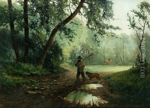 Landscape With Sportsman Oil Painting - Eugen Reichenbach