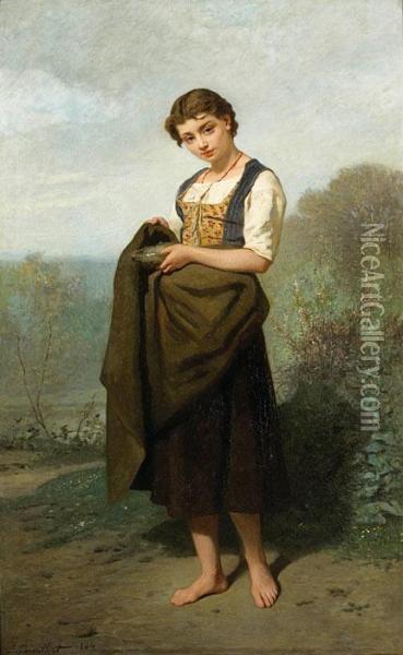 Jeune Fille Tenant Un Nid Oil Painting - Jules Cornilliez Cornilliet