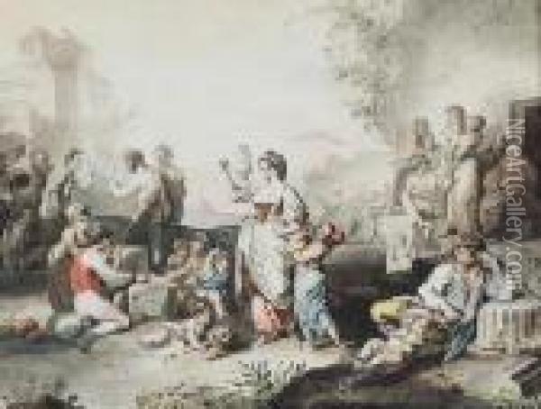 Sceny Z Rzymskiej Trasteveriny Oil Painting - Johann Heinrich Ramberg