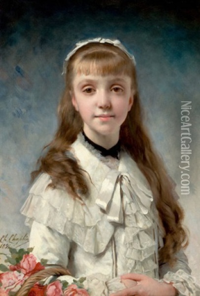 La Fille Du Peintre (head Of A Young Beauty) Oil Painting - Charles Joshua Chaplin