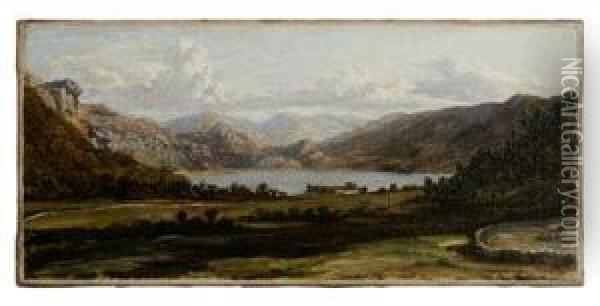 View Of A Loch Oil Painting - John Edward Brett