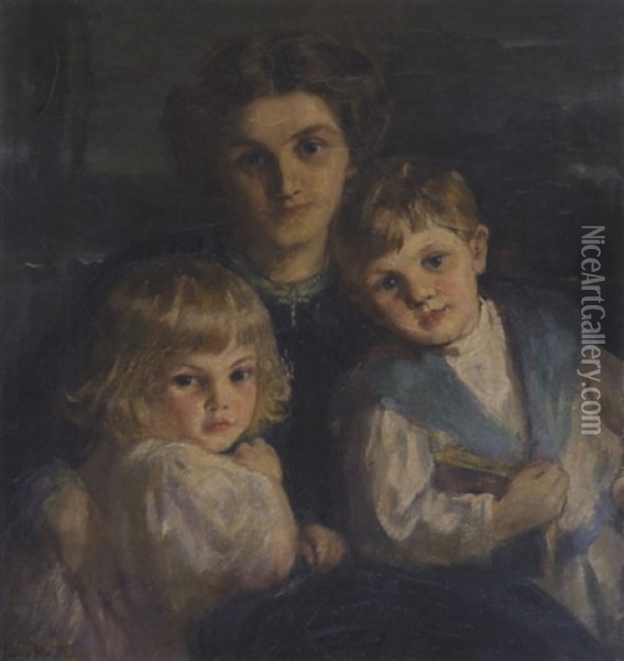 Portrait Of Margo, Jack And Eleanor Goldie Breckenridge Oil Painting - Laura Adeline Muntz