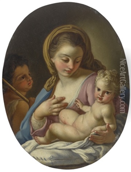 Madonna And Child With The Infant Saint John The Baptist Oil Painting - Francesco de Mura