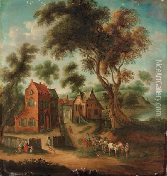 A Wooded Landscape Oil Painting - Joseph van Bredael
