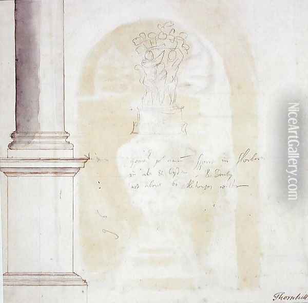 Sketch of a pillar and statue Oil Painting - Sir James Thornhill