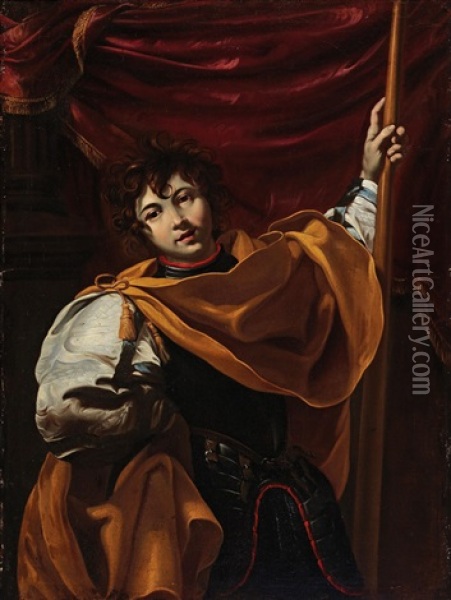 Portrait Of A Young Man With A Halberd Oil Painting - Simon Vouet