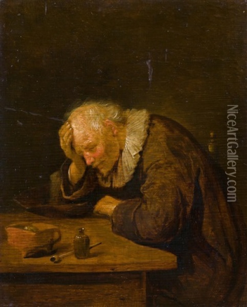Schlafender Mann Am Tisch Oil Painting - Quiringh Gerritsz van Brekelenkam