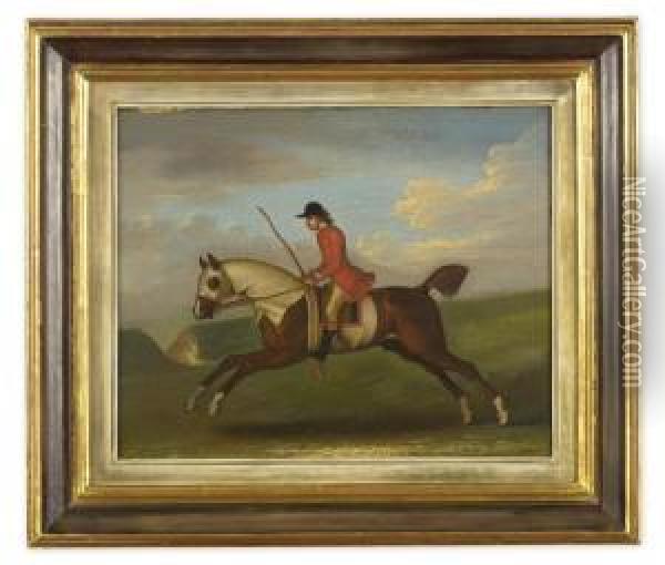 A Bay Racehorse With Jockey Up By The Gap At Newmarket Oil Painting - James Seymour