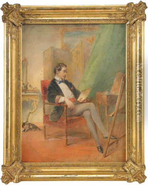 A Self-portrait Of The Artist In His Studio In Paris Oil Painting - Mihaly von Zichy