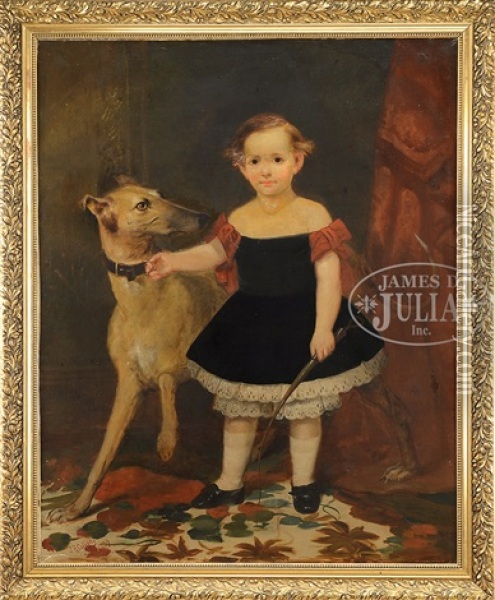 Boy In Black Dress With Greyhound Dog Oil Painting - James H. Cafferty