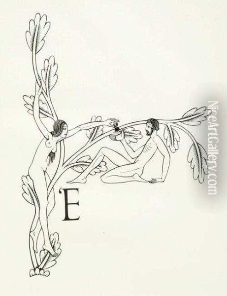 Adam And Eve Oil Painting - Eric Gill