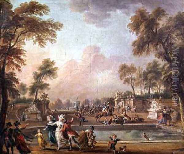 The Charge of the Prince of Lambesc 1751-1825 in the Tuileries Gardens Oil Painting - Jean-Baptiste Lallemand