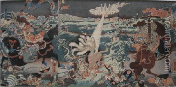 Hunting Scene Oil Painting - Utagawa Kunihisa