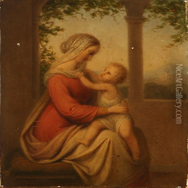 A Mother With Her Child Oil Painting - Johan Ludvig G. Lund