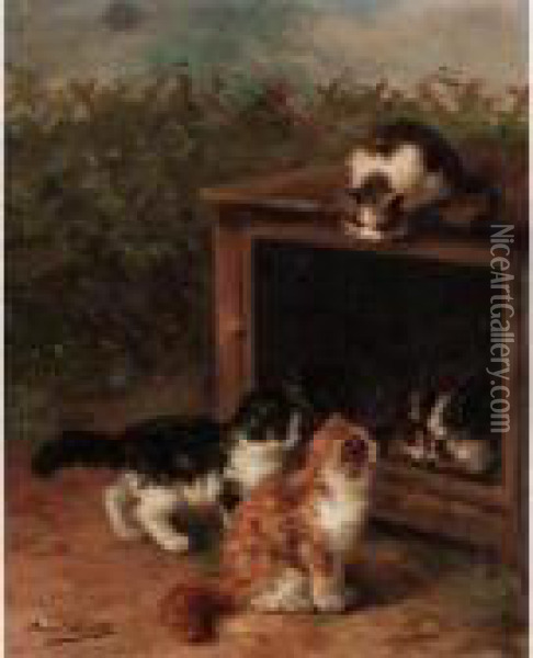 Naughty Kittens Oil Painting - Alphonse de Neuville