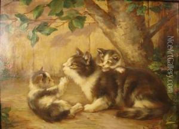 Mother Cat And Kittens Oil Painting - Leon Charles Huber
