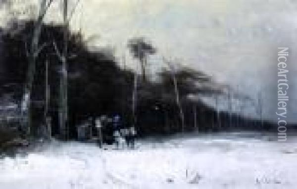Winter Scene With Timber Cart Oil Painting - Louis Apol