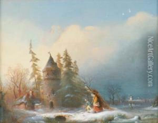 Wood-gatherers In Winter Oil Painting - Anthon Adrianus Sem