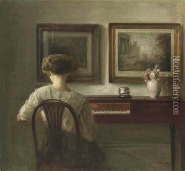 Young Lady At The Spinet Oil Painting - Carl Vilhelm Holsoe