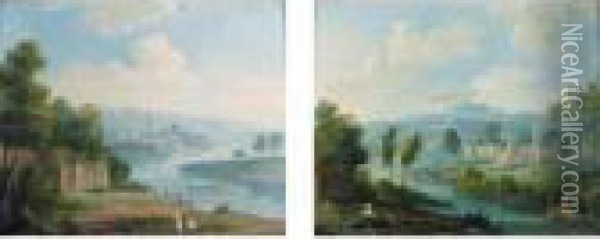 Extensive Rhenish Landscapes With Figures Oil Painting - Robert Griffier