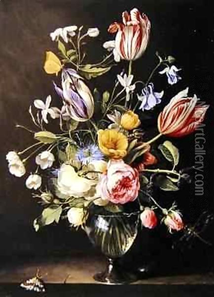 Flowers in a glass vase Oil Painting - Johannes Antonius van der Baren