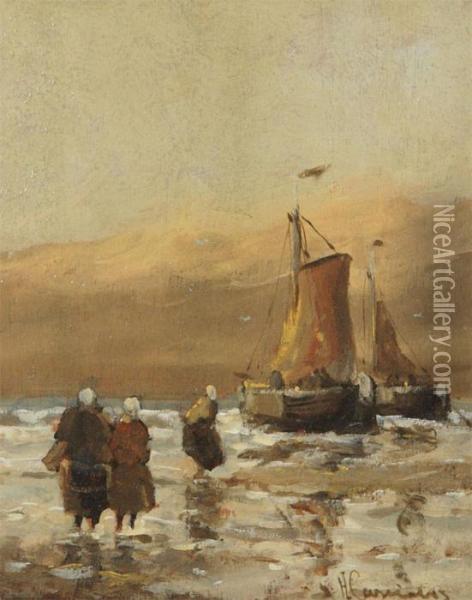 Yachts And Figures Oil Painting - Hendrick, Henri Cassiers