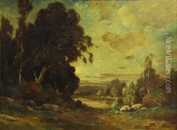 Trees By A Pond Oil Painting - Alexis Matthew Podchernikoff