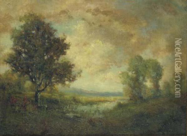 A Barbizon Landscape At Dusk Oil Painting - Robert Crannell Minor