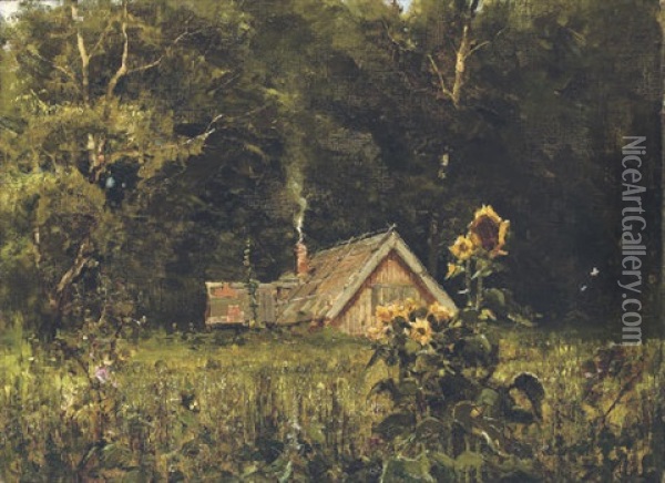 Dacha In A Forest Clearing Oil Painting - Yuliy Yulevich (Julius) Klever