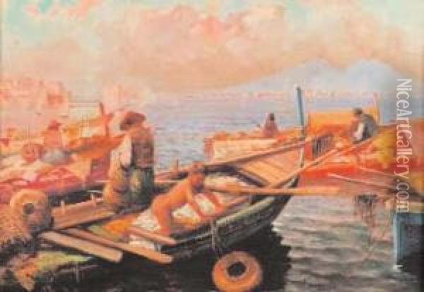 Pescatori Nel Golfo Di Napoli Oil Painting - Giuseppe Giardiello