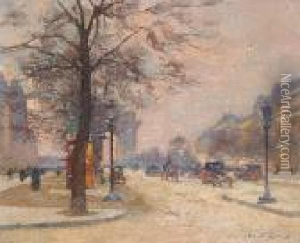 Avenue Des Champs Elysees Et Arc De Triomphe Oil Painting - Jules Ernest Renoux