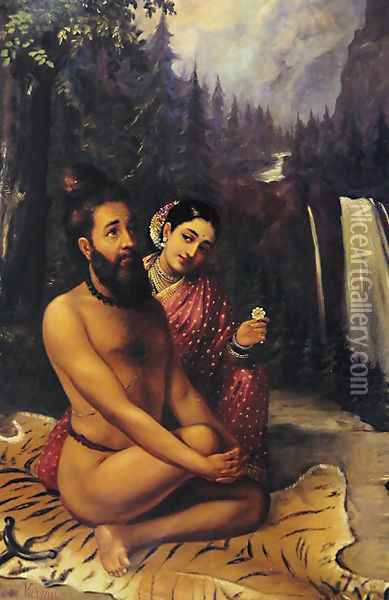 Vishwamitra and Menaka Oil Painting - Raja Ravi Varma