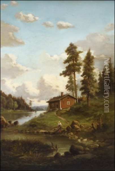 Torppa Uudellamaalla Oil Painting - Rudolph Akerblom
