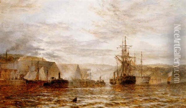 A Harbor Side Oil Painting - Henry Thomas Dawson